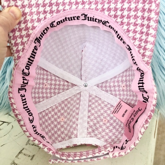 Juicy, Couture, Pink, and, White, Houndstooth, Cap, Hat, Patch Logo, OS, NEW - Picture 12 of 15